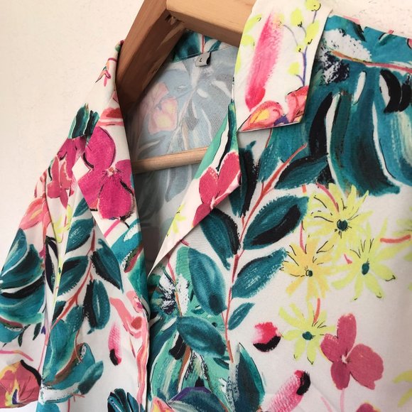Shein Resort Button Front Tropical & Floral Blouse - Picture 4 of 6